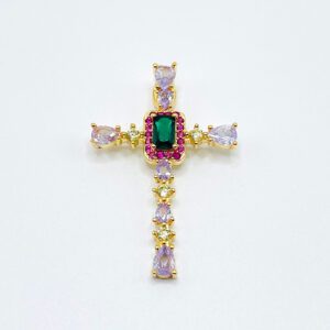 Colgante plata bañada oro y circonitas Cruz