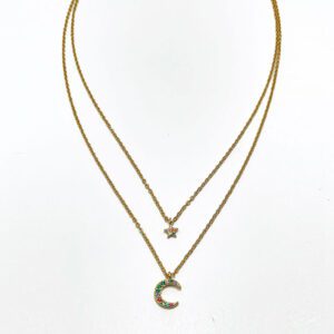 Gargantilla doble de plata bañada en oro Luna y Estrella